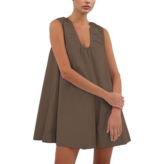 Solid Color Sleeveless Bubble Babydoll Mini Dress